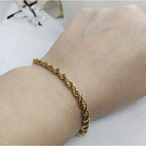 Plus sized 14kt Italy stamped gold Bonded rope braided bracelet unisex 10.5